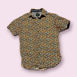 Denim & Flower Medium Casual Button Down Floral Slim Rainbow Cotton